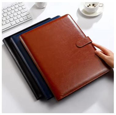 A4 PU Leather Business Folder with Clip, Pen Holder & Card Slots – Professional Office Meeting Organizer