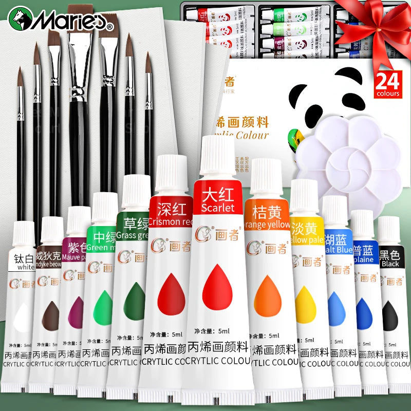 23/29/35 pcs Acrylic Paint Set, Professional 12/18/24 Colors 5ml/Tubes Kit for Paper, Wood, Canvas, Rock, Ceramic, DIY for Adult