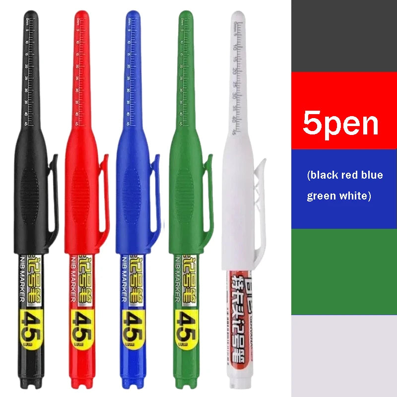 1-12Pcs Multi-Purpose 45mm Deep Drill Hole Long Nib Waterproof Marker Pens for Bathroom Woodworking Long Head Carpenter Pen