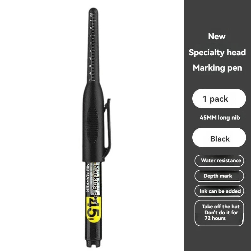 1-12Pcs Multi-Purpose 45mm Deep Drill Hole Long Nib Waterproof Marker Pens for Bathroom Woodworking Long Head Carpenter Pen