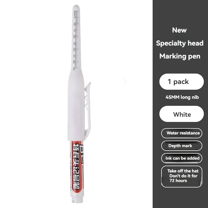 1-12Pcs Multi-Purpose 45mm Deep Drill Hole Long Nib Waterproof Marker Pens for Bathroom Woodworking Long Head Carpenter Pen