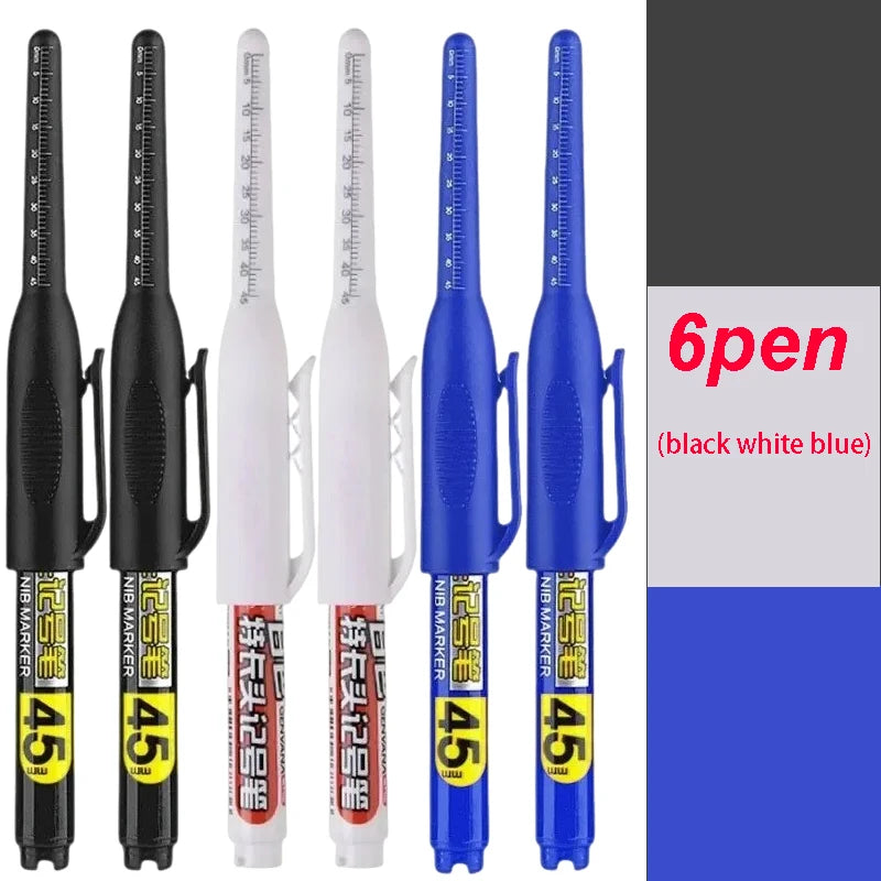 1-12Pcs Multi-Purpose 45mm Deep Drill Hole Long Nib Waterproof Marker Pens for Bathroom Woodworking Long Head Carpenter Pen