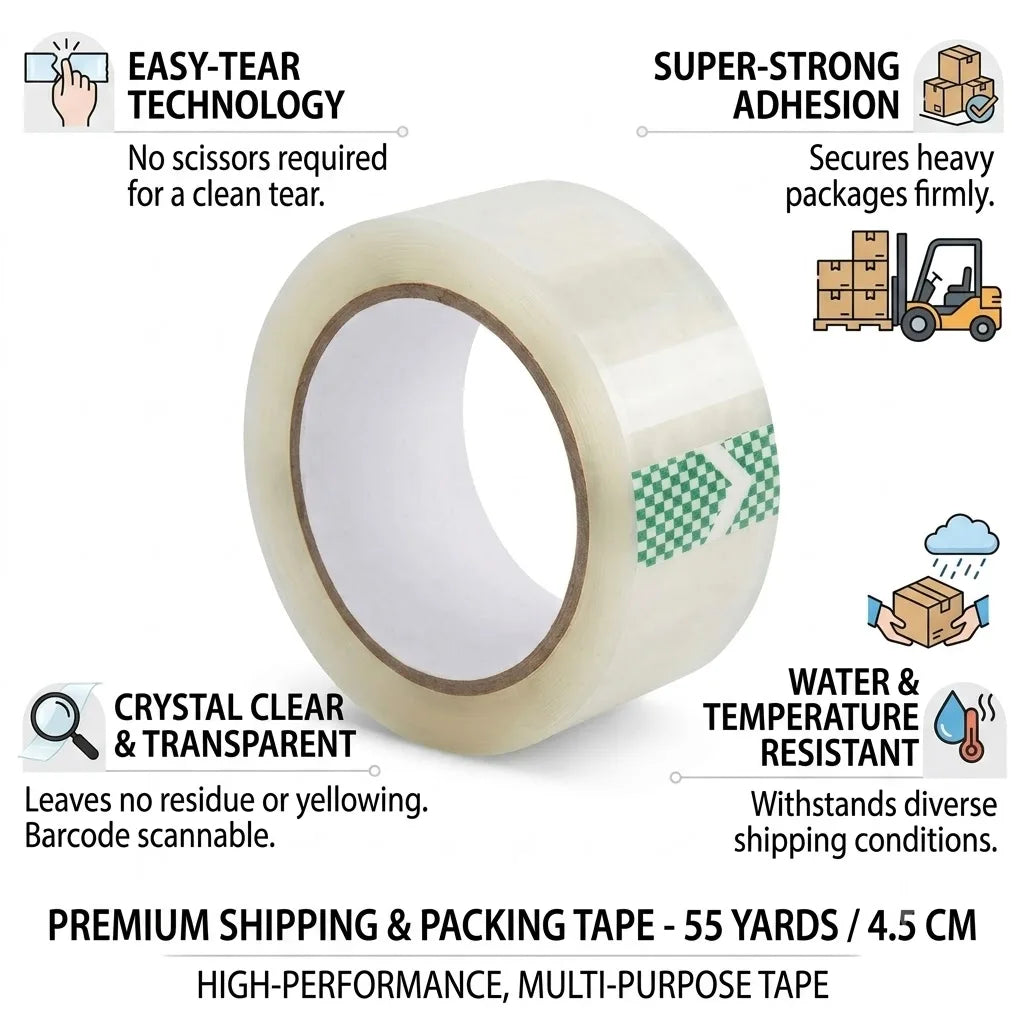 Transparent Adhesive Tape 3 Pack 45mm Wide 50m Long Strong Clear Tape for Stationery and Packing