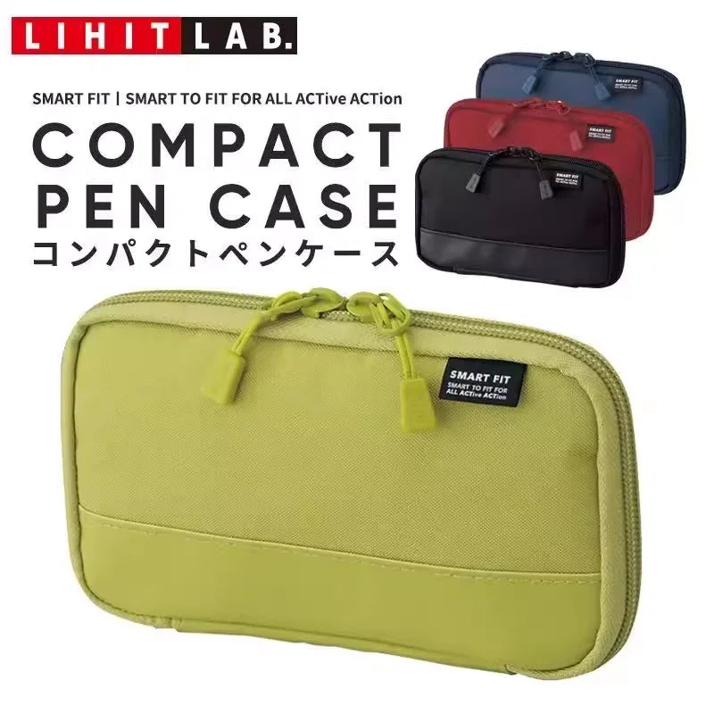 Japan Lihit Lab Large Capacity PU Waterproof Pencil Case Big Pen Holder, Fabric Stationery & Sundry Bag for School Students