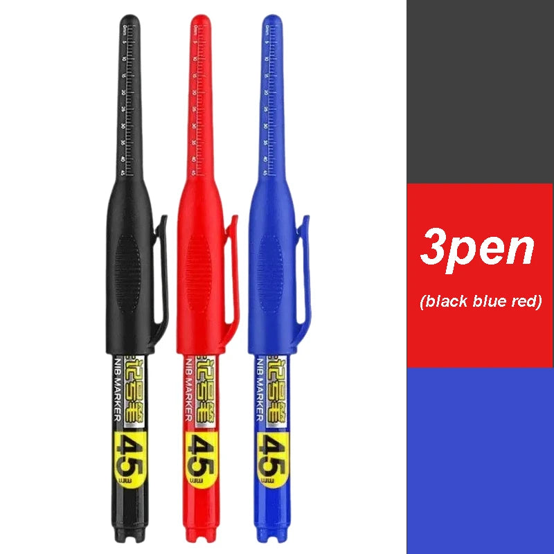 1-12Pcs Multi-Purpose 45mm Deep Drill Hole Long Nib Waterproof Marker Pens for Bathroom Woodworking Long Head Carpenter Pen