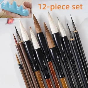 12-piece set,Painting brush set, with bamboo bag - high-quality watercolor and traditional calligraphy brushes