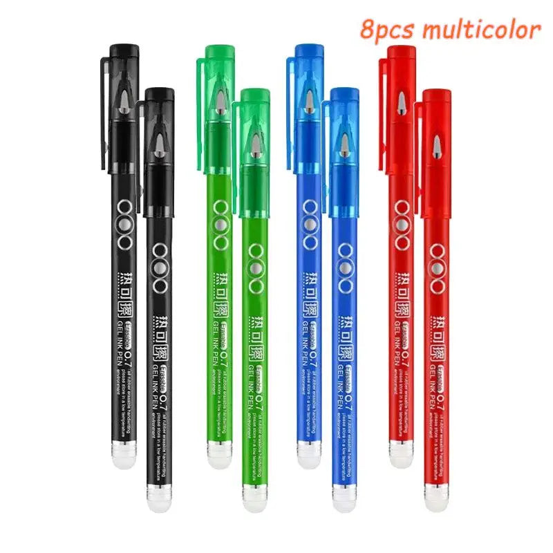 4-12PCS Heat Erasable Pens, Bullet Nib, Colored Heat Sensitive Erasable Gel Pen, 0.7MM Smooth Writing, Black Blue Red Green Ink