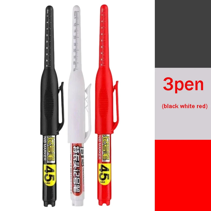 1-12Pcs Multi-Purpose 45mm Deep Drill Hole Long Nib Waterproof Marker Pens for Bathroom Woodworking Long Head Carpenter Pen