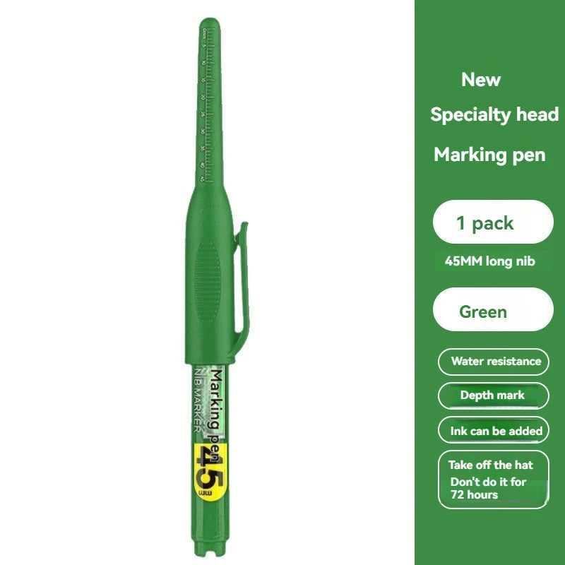 1-12Pcs Multi-Purpose 45mm Deep Drill Hole Long Nib Waterproof Marker Pens for Bathroom Woodworking Long Head Carpenter Pen