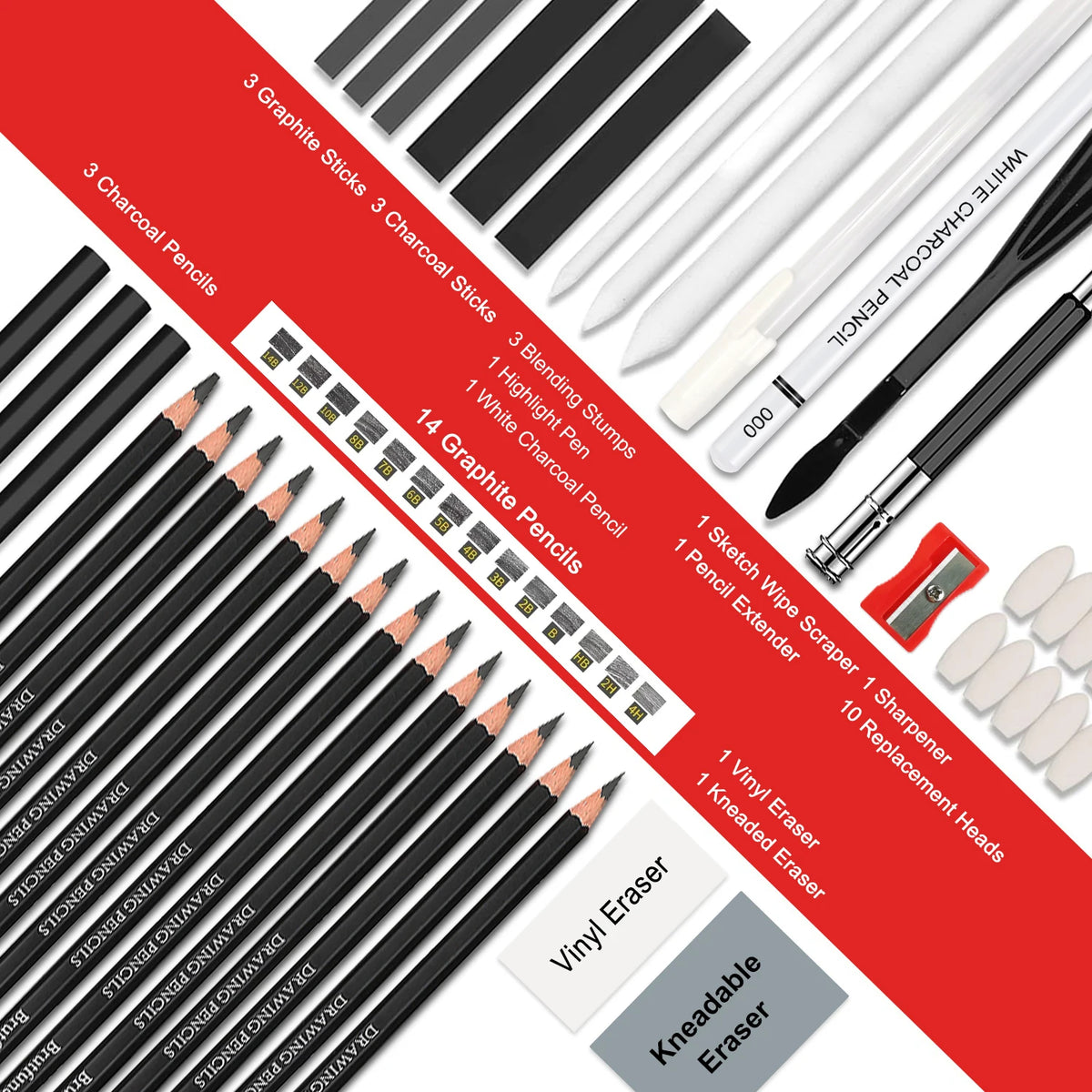 18/29/44pcs Sketch Set, Graphite and Charcoal, Professional Art Painting Kit for Artists, Adults, Ideal for Shading