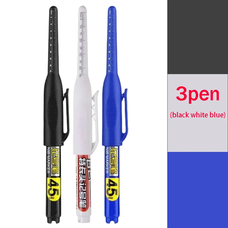 1-12Pcs Multi-Purpose 45mm Deep Drill Hole Long Nib Waterproof Marker Pens for Bathroom Woodworking Long Head Carpenter Pen