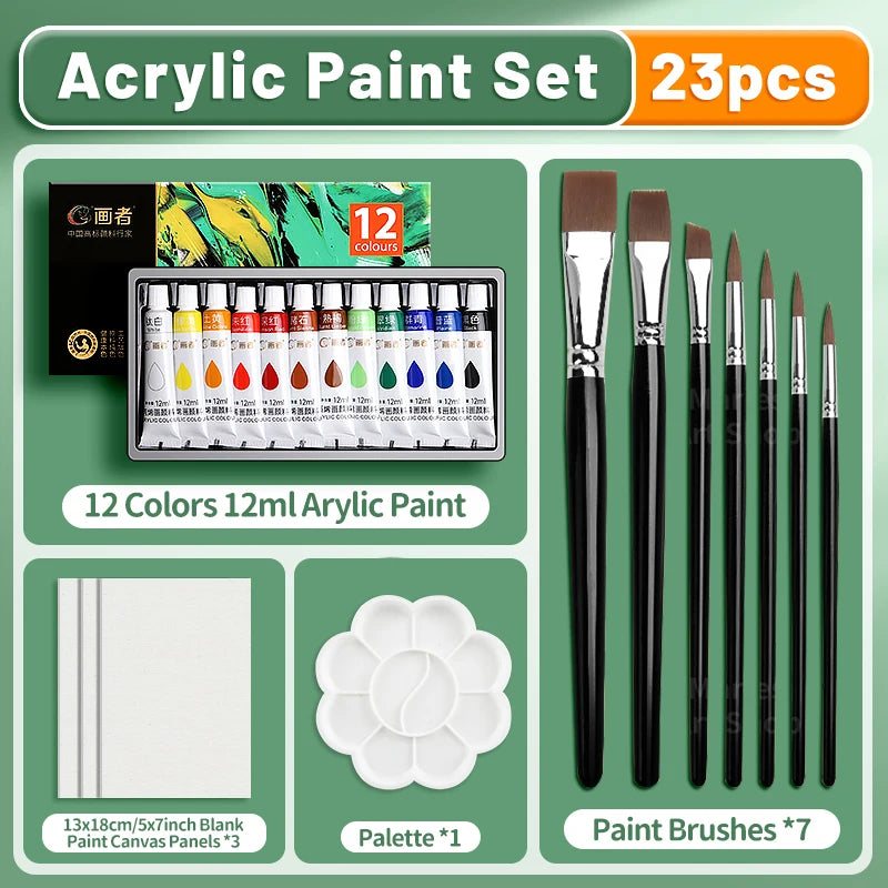Professional Acrylic Paint Set - 23/29/35/47 pcs, 12/18/24/36 Colors 12ml/0.41floz Tubes Kit for DIY, Rock, Wood, Ceramic