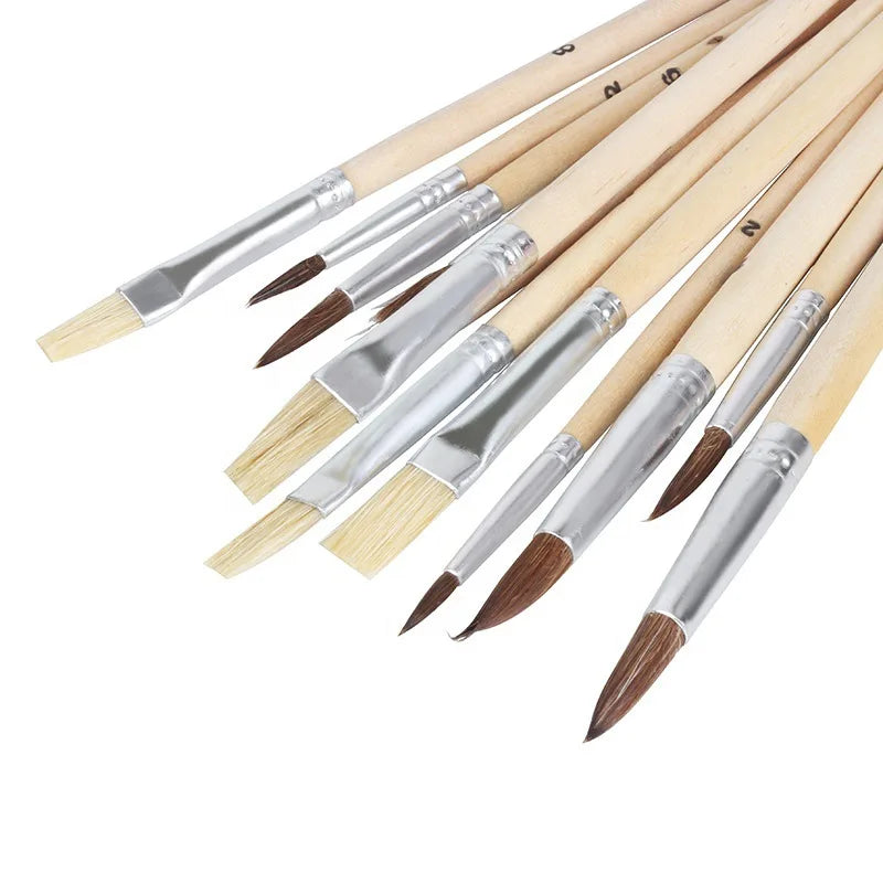 13Pcs Wooden Paint Brush Set, Oil & Watercolor Starter Kit with Palette, Canvas Art Supplies for Beginners