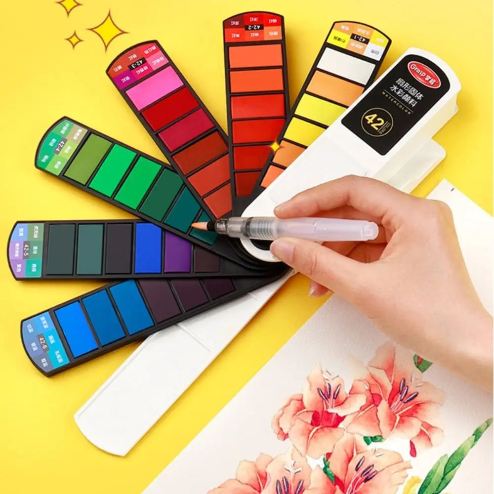 Folding Watercolor Paint Set 18/24/36/42 Colors Solid Watercolor Pigment with Water Brush Pen Oil Painting Kit School