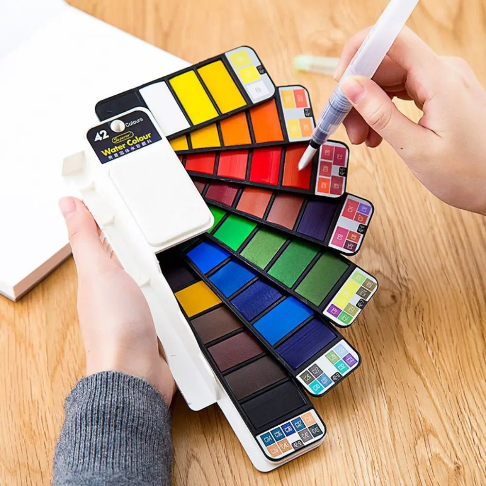Folding Watercolor Paint Set 18/24/36/42 Colors Solid Watercolor Pigment with Water Brush Pen Oil Painting Kit School