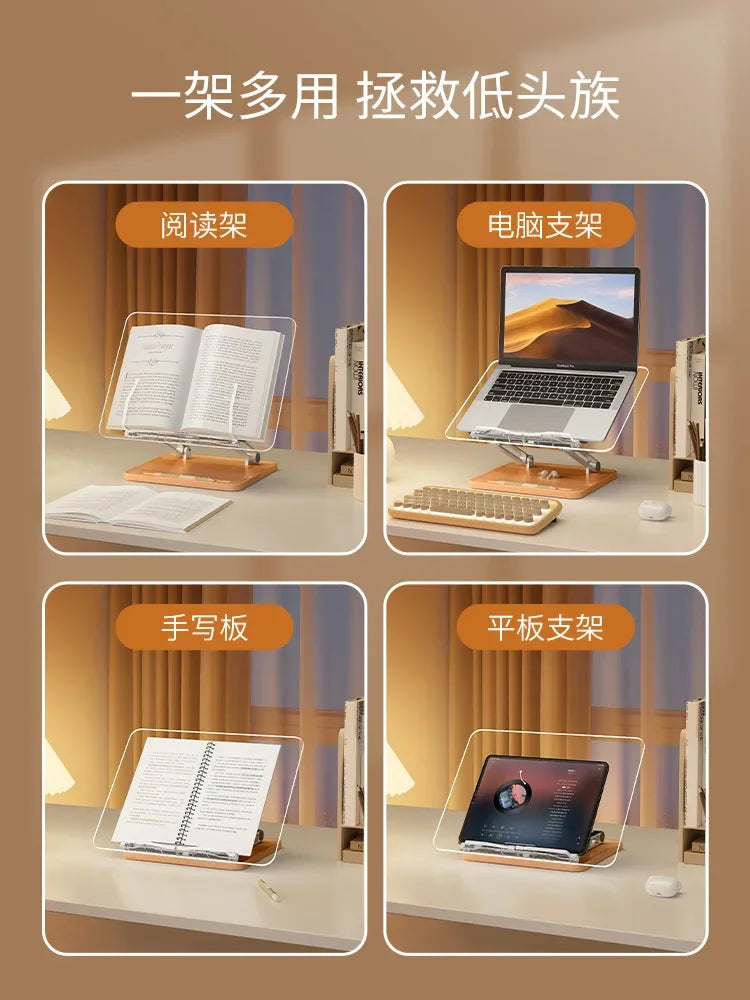 Transparent Acrylic Multifunctional Lifting Reading Stand for Children Reading in Bed Desktop Storage Bookshelf