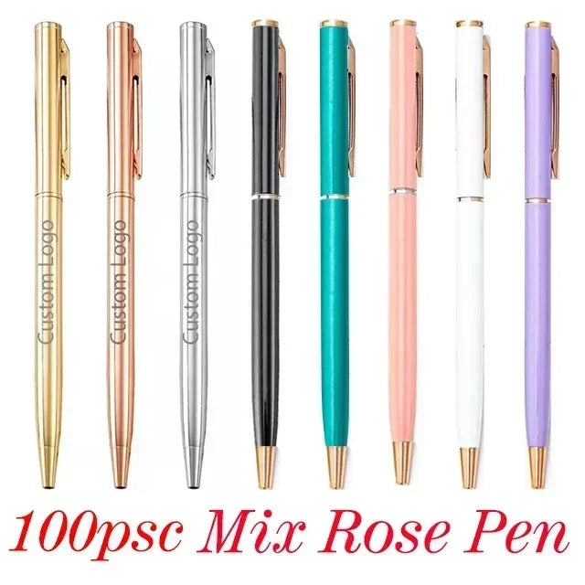 100pcs Metal Ballpoint Pens Customized Logo Gift Pens & School and Office Supplies & Exhibition Gifts & Laser Engraving