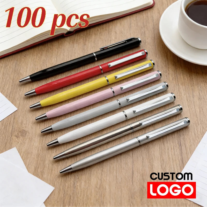 100pcs Metal Ballpoint Pens Customized Logo Gift Pens & School and Office Supplies & Exhibition Gifts & Laser Engraving