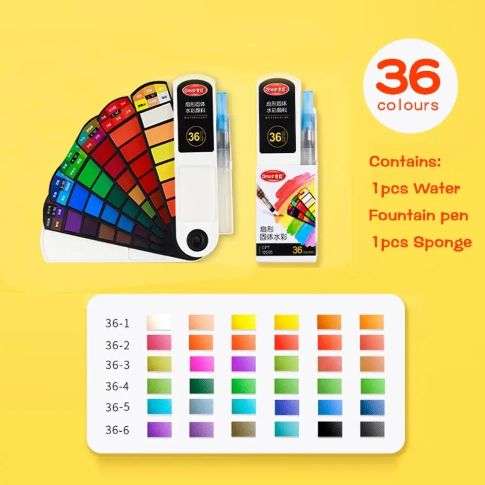 Folding Watercolor Paint Set 18/24/36/42 Colors Solid Watercolor Pigment with Water Brush Pen Oil Painting Kit School