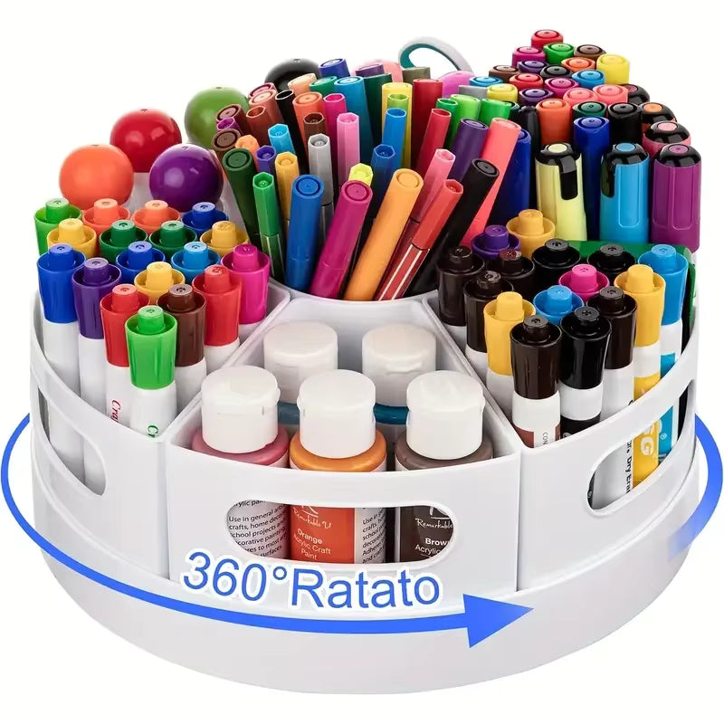 360° Rotating Desk Organizer with 7 Removable Bins – Multi-Functional Lazy Susan Pen Holder & Office Supply Storage for School, Home & Desk