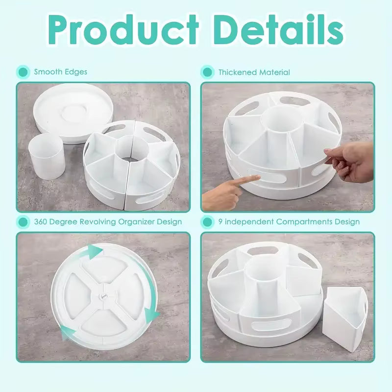 360° Rotating Desk Organizer with 7 Removable Bins – Multi-Functional Lazy Susan Pen Holder & Office Supply Storage for School, Home & Desk