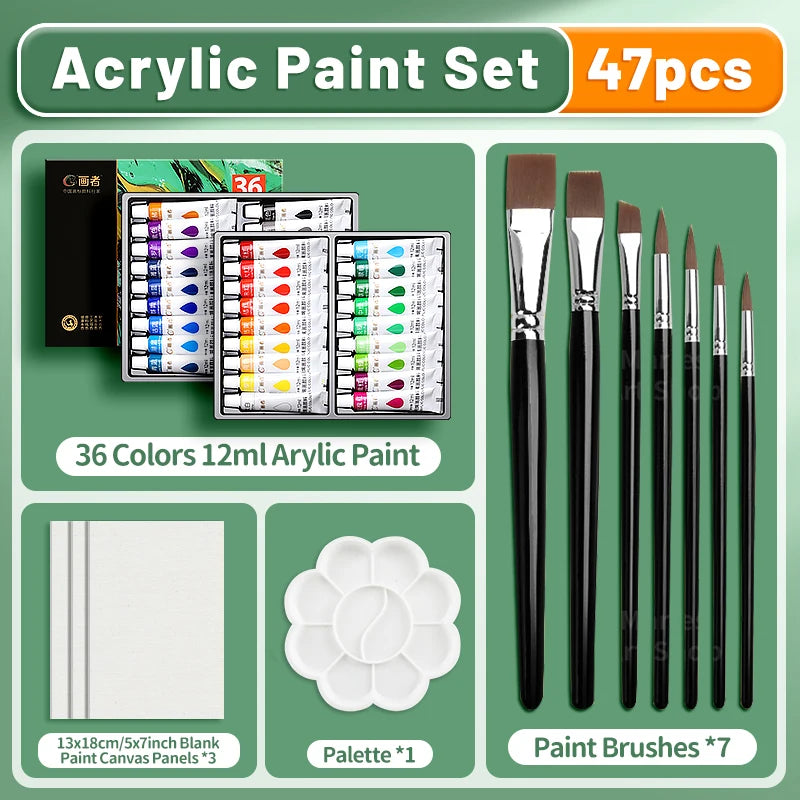 Professional Acrylic Paint Set - 23/29/35/47 pcs, 12/18/24/36 Colors 12ml/0.41floz Tubes Kit for DIY, Rock, Wood, Ceramic