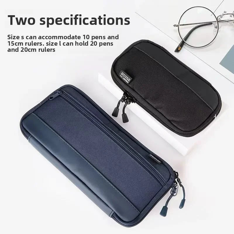 Japan Lihit Lab Large Capacity PU Waterproof Pencil Case Big Pen Holder, Fabric Stationery & Sundry Bag for School Students