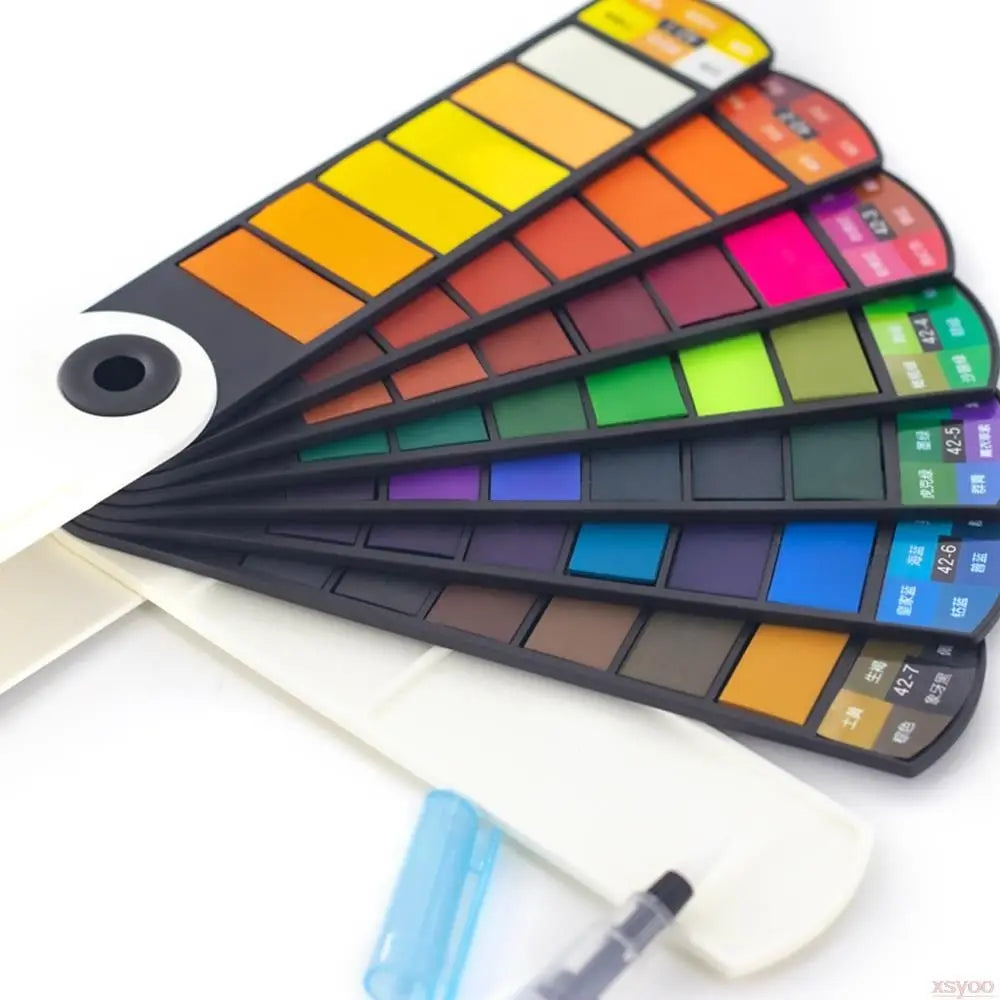 Folding Watercolor Paint Set 18/24/36/42 Colors Solid Watercolor Pigment with Water Brush Pen Oil Painting Kit School