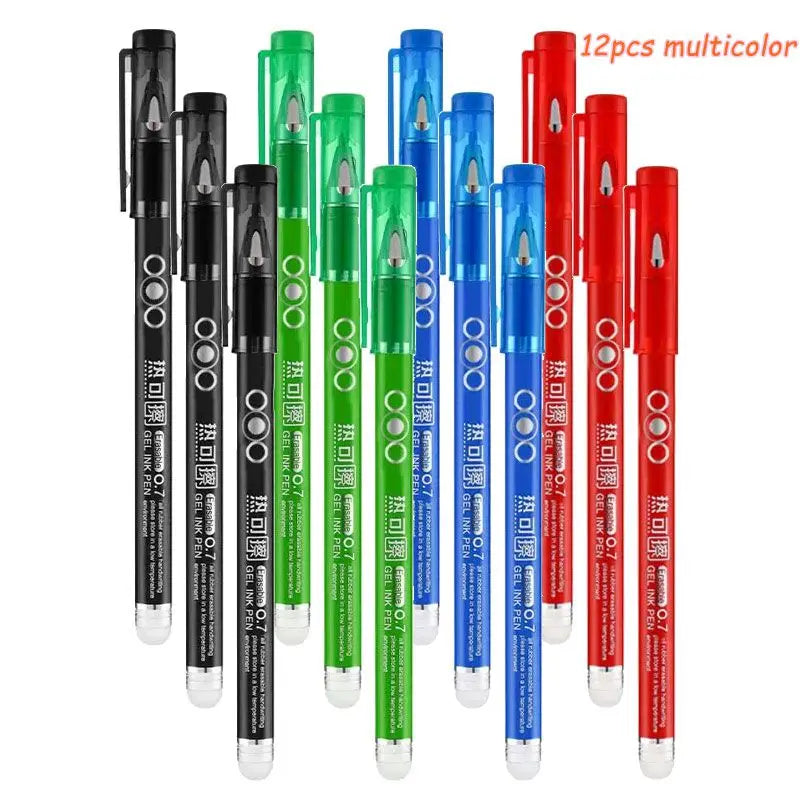 4-12PCS Heat Erasable Pens, Bullet Nib, Colored Heat Sensitive Erasable Gel Pen, 0.7MM Smooth Writing, Black Blue Red Green Ink