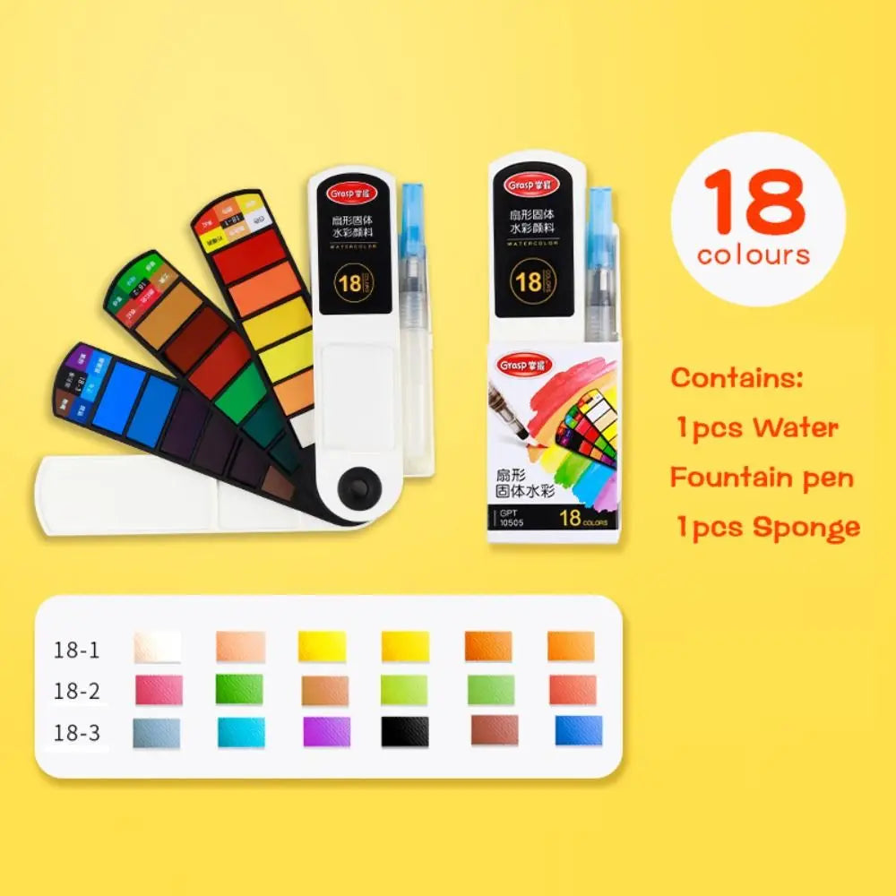 Folding Watercolor Paint Set 18/24/36/42 Colors Solid Watercolor Pigment with Water Brush Pen Oil Painting Kit School