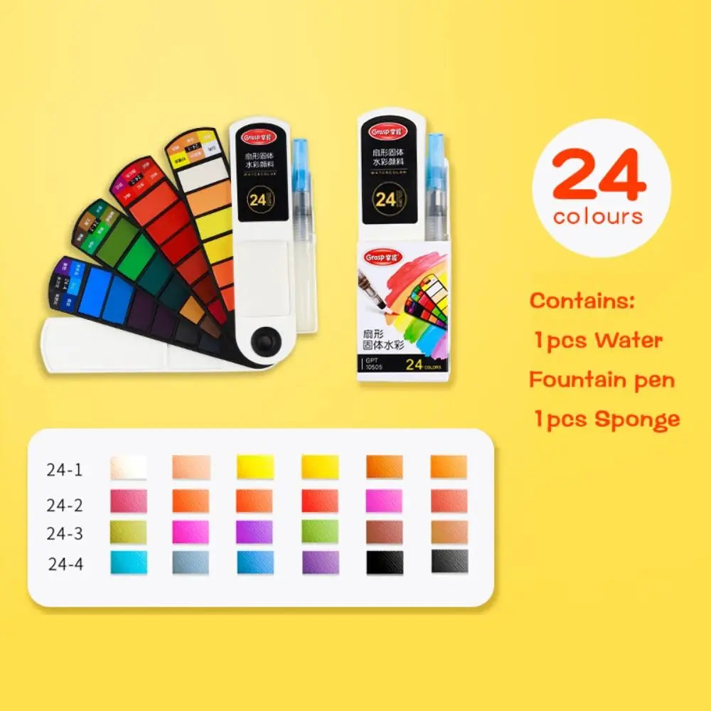Folding Watercolor Paint Set 18/24/36/42 Colors Solid Watercolor Pigment with Water Brush Pen Oil Painting Kit School