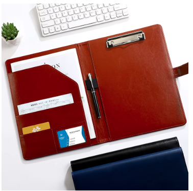 A4 PU Leather Business Folder with Clip, Pen Holder & Card Slots – Professional Office Meeting Organizer