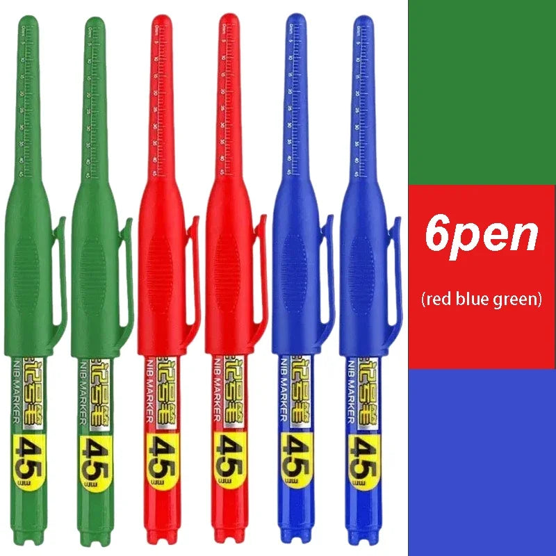 1-12Pcs Multi-Purpose 45mm Deep Drill Hole Long Nib Waterproof Marker Pens for Bathroom Woodworking Long Head Carpenter Pen