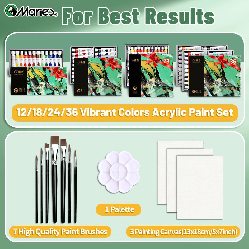Professional Acrylic Paint Set - 23/29/35/47 pcs, 12/18/24/36 Colors 12ml/0.41floz Tubes Kit for DIY, Rock, Wood, Ceramic