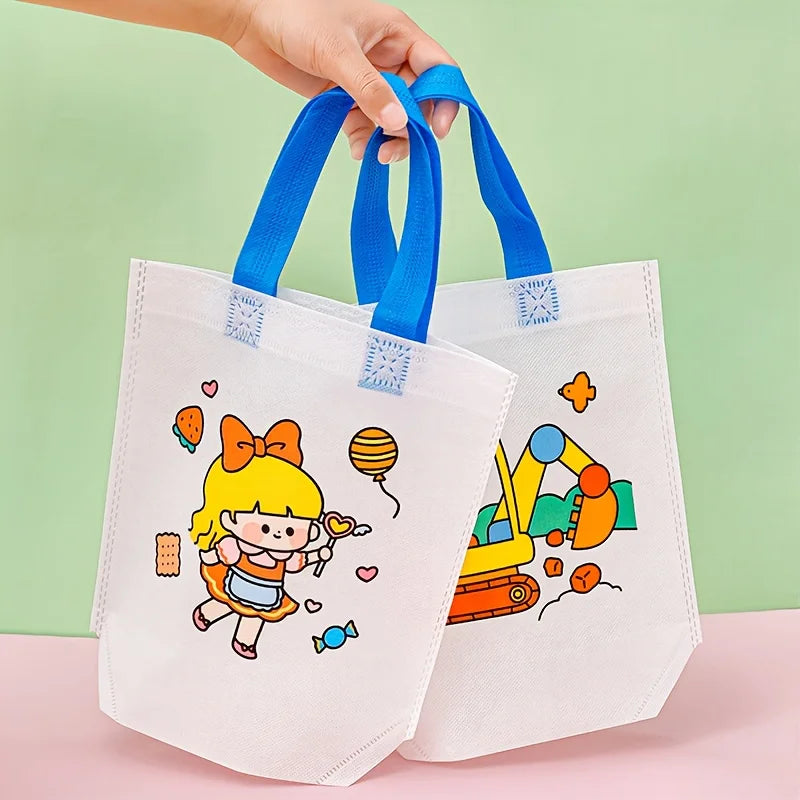 Non-Woven Fabric Hand-Painted Graffiti Bag + Watercolor Pen Set, Cartoon Line Drawing Patterns for DIY Coloring, Blank Painting Tote Bag, Handmade Gift Set