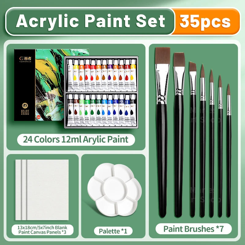 Professional Acrylic Paint Set - 23/29/35/47 pcs, 12/18/24/36 Colors 12ml/0.41floz Tubes Kit for DIY, Rock, Wood, Ceramic