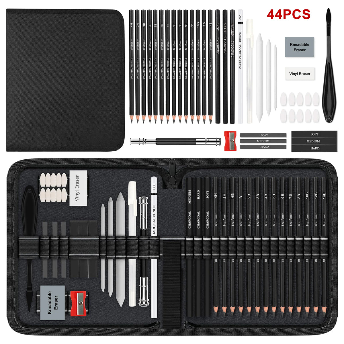 18/29/44pcs Sketch Set, Graphite and Charcoal, Professional Art Painting Kit for Artists, Adults, Ideal for Shading