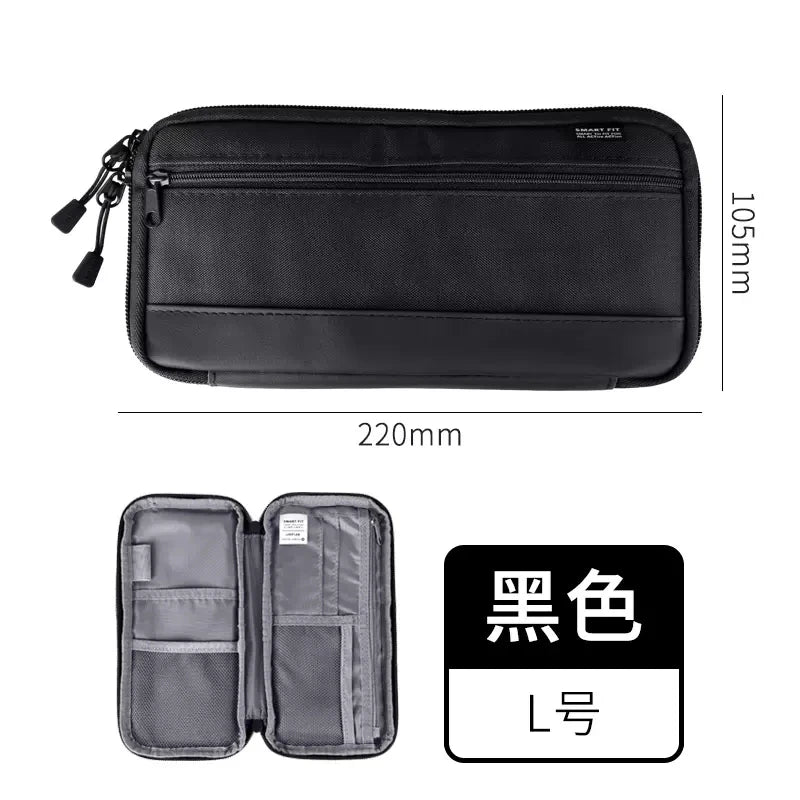 Japan Lihit Lab Large Capacity PU Waterproof Pencil Case Big Pen Holder, Fabric Stationery & Sundry Bag for School Students