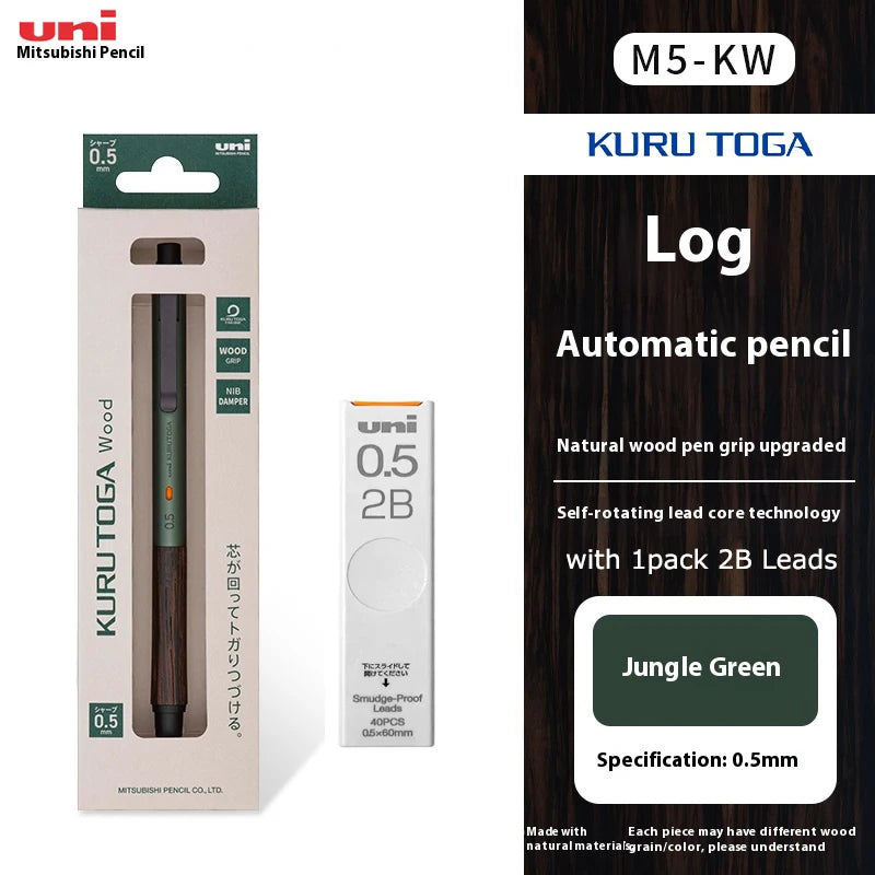 Uni Kuru Toga Wooden Metal Mechanical Pencil M5-KW/KH 0.5MM Heavy Duty Automatic Pencil Back To School Stationery Supplies