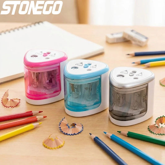 Electric Pencil Sharpener Dual Hole Automatic Battery Operated Pencil Shaver for Standard Colored Pencils Pupil Writing Stationery School Office Art Supplies Compact Design Easy to Use for Student Teacher Artist Drawing