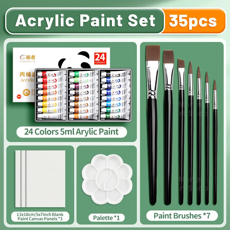 23/29/35 pcs Acrylic Paint Set, Professional 12/18/24 Colors 5ml/Tubes Kit for Paper, Wood, Canvas, Rock, Ceramic, DIY for Adult