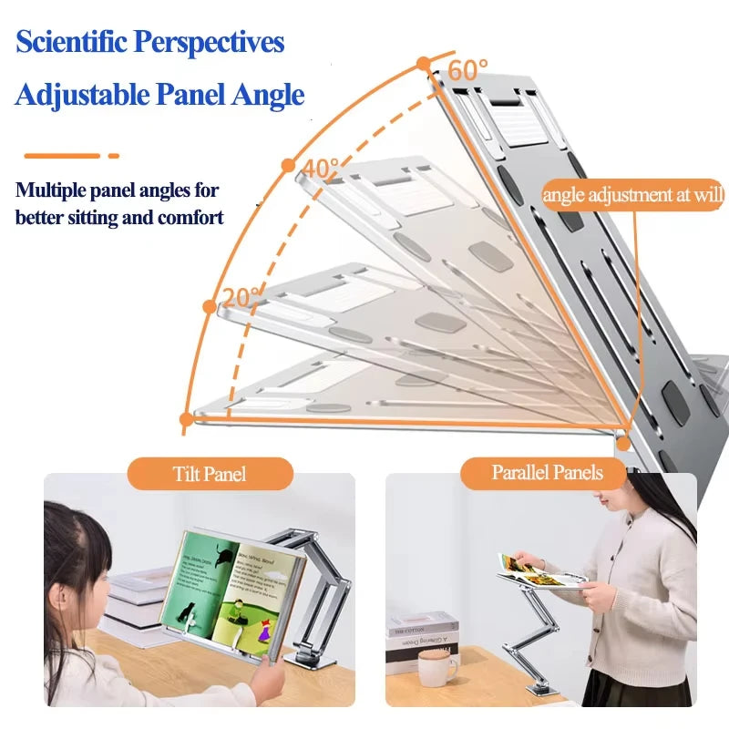Book/Tablet Holder Adjustable 360° Rotatable Laptop Tablet Stand Clamp, Aluminum Alloy Bracket Holder for Desktop Bed Reading