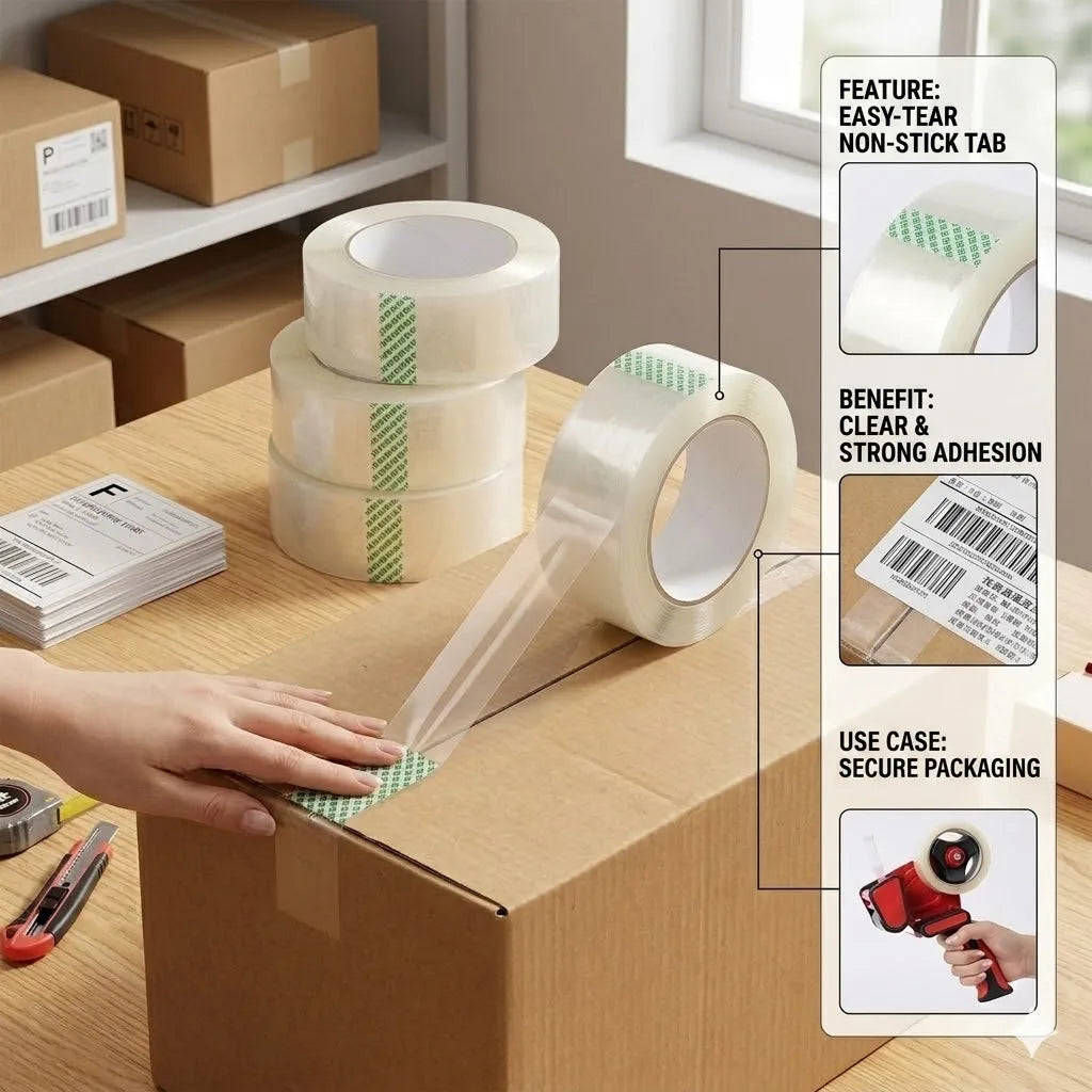 Transparent Adhesive Tape 3 Pack 45mm Wide 50m Long Strong Clear Tape for Stationery and Packing