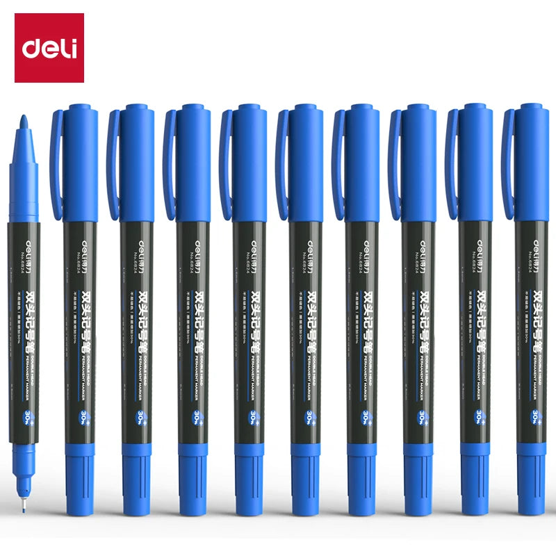 Deli Double-Ended Oil-Based Marker Set 12 Pieces Fine/Thick Art Sketching Outline CD Marking Tool for Students