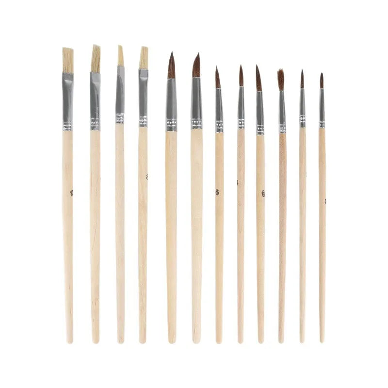 13Pcs Wooden Paint Brush Set, Oil & Watercolor Starter Kit with Palette, Canvas Art Supplies for Beginners