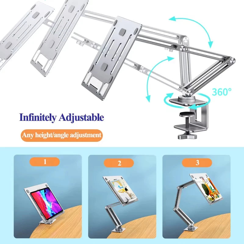 Book/Tablet Holder Adjustable 360° Rotatable Laptop Tablet Stand Clamp, Aluminum Alloy Bracket Holder for Desktop Bed Reading