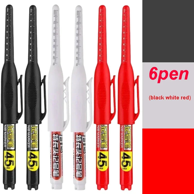 1-12Pcs Multi-Purpose 45mm Deep Drill Hole Long Nib Waterproof Marker Pens for Bathroom Woodworking Long Head Carpenter Pen