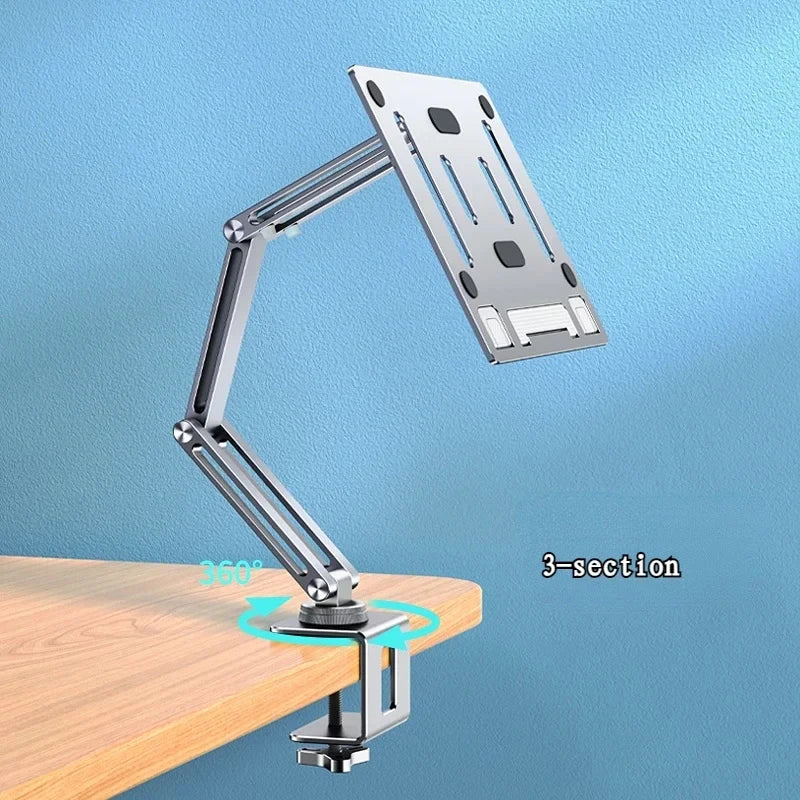 Book/Tablet Holder Adjustable 360° Rotatable Laptop Tablet Stand Clamp, Aluminum Alloy Bracket Holder for Desktop Bed Reading