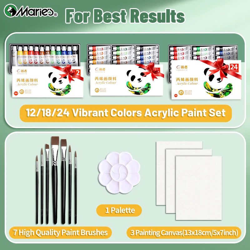 23/29/35 pcs Acrylic Paint Set, Professional 12/18/24 Colors 5ml/Tubes Kit for Paper, Wood, Canvas, Rock, Ceramic, DIY for Adult