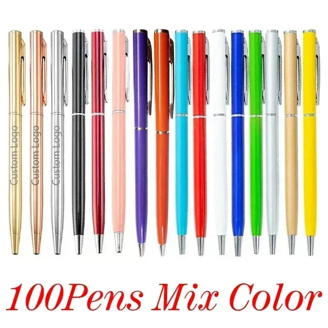 100pcs Metal Ballpoint Pens Customized Logo Gift Pens & School and Office Supplies & Exhibition Gifts & Laser Engraving
